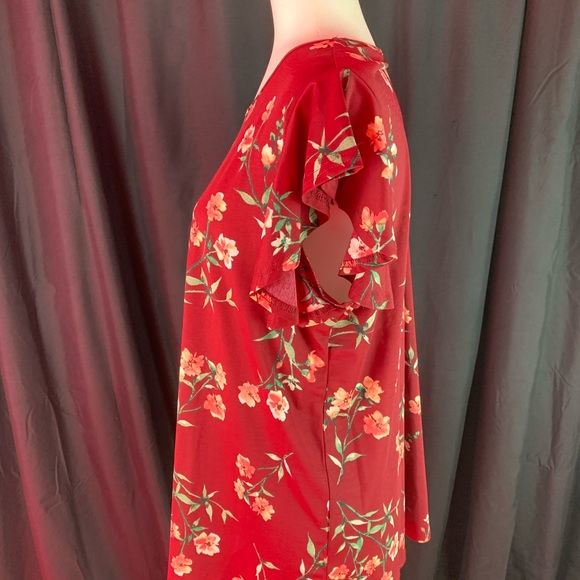 Maroon floral butterfly sleeve shirt XXL - Picture 3 of 8